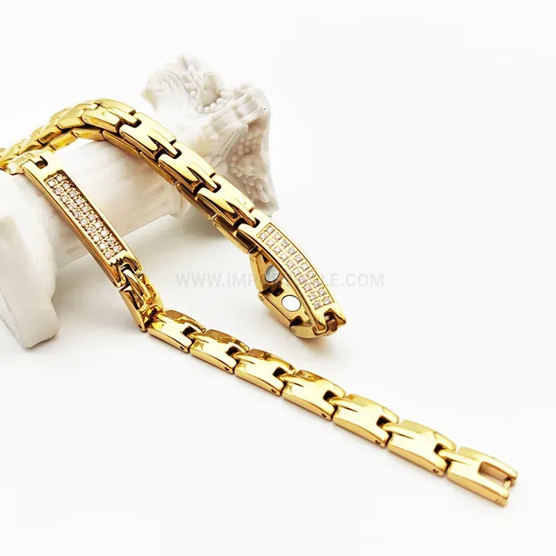 Elegant Titanium Steel Magnetic Zirconia Inlaid Chain Bracelet