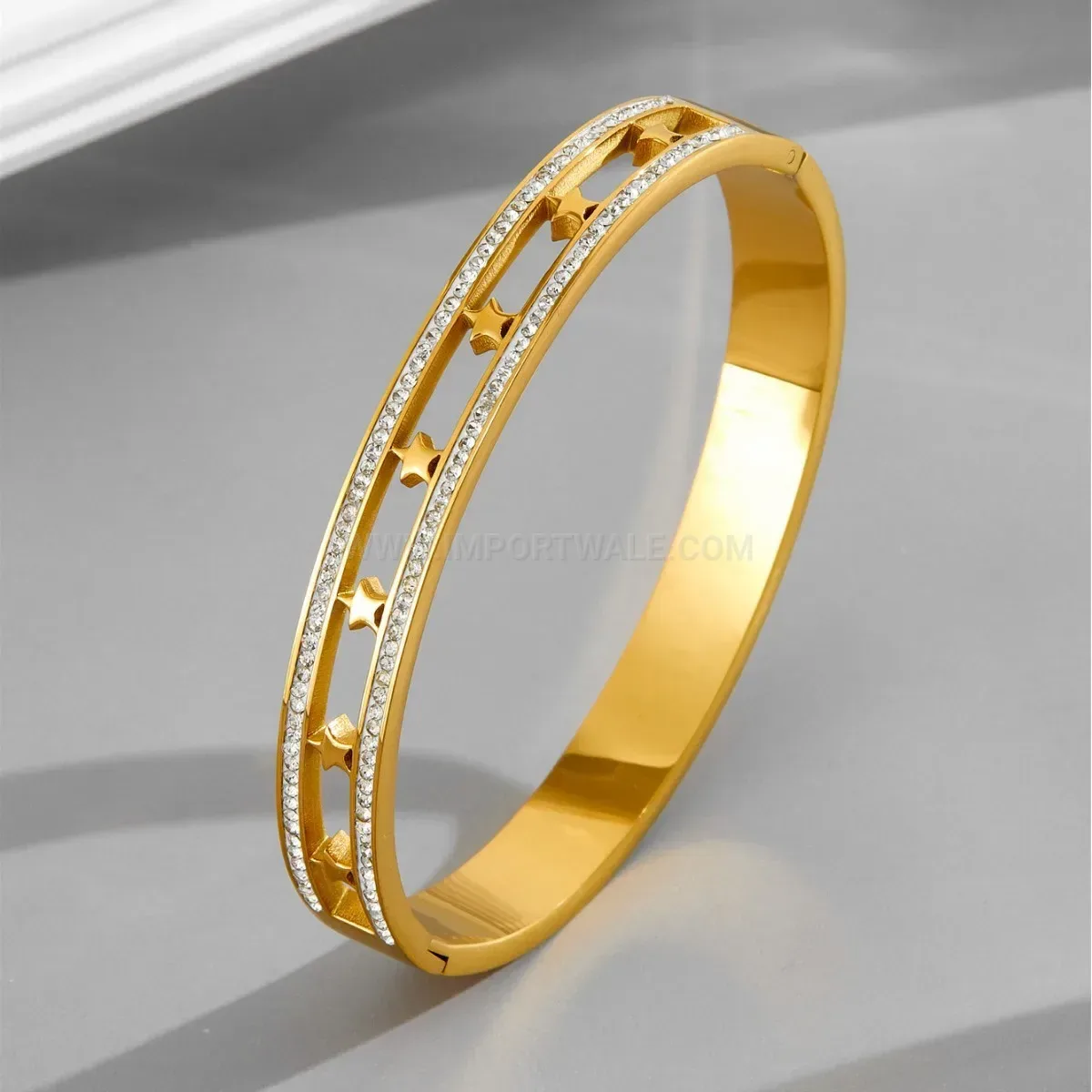 Hollow Star Titanium Steel Bangle with Rhinestones