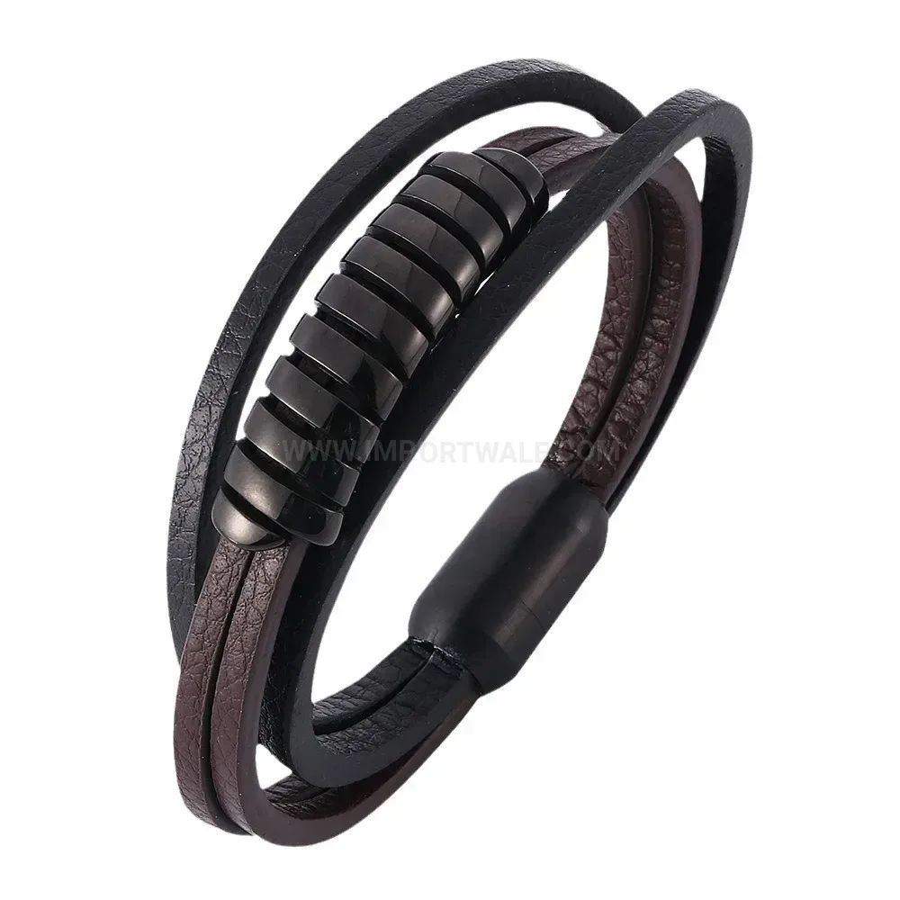 Handwoven Leather Cord Bracelet with Stainless Steel U-Shaped Clasp