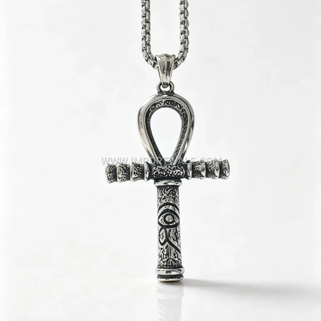 Stainless Steel Eye of Horus Cross Pendant for Men