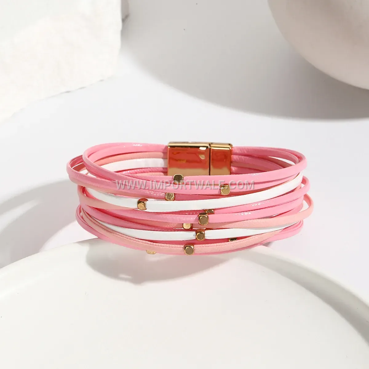 Vintage Metallic Bead Leather Wrap Bracelet with Magnetic Clasp