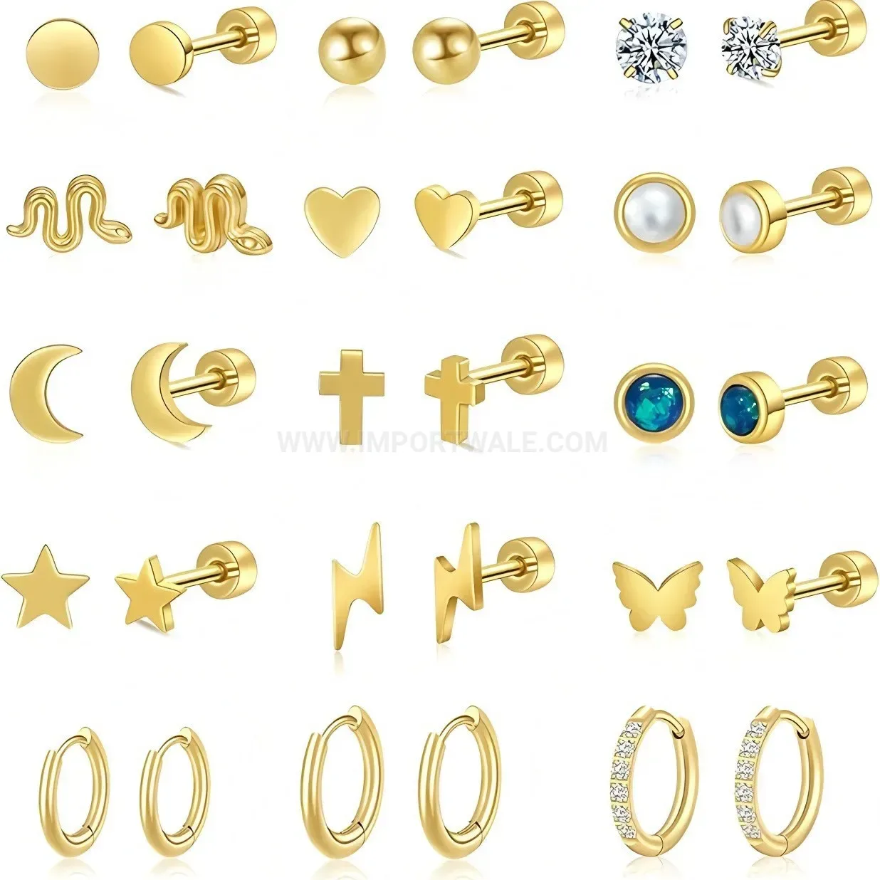 Designer Flat Back Stainless Steel Threaded Piercing Stud Set