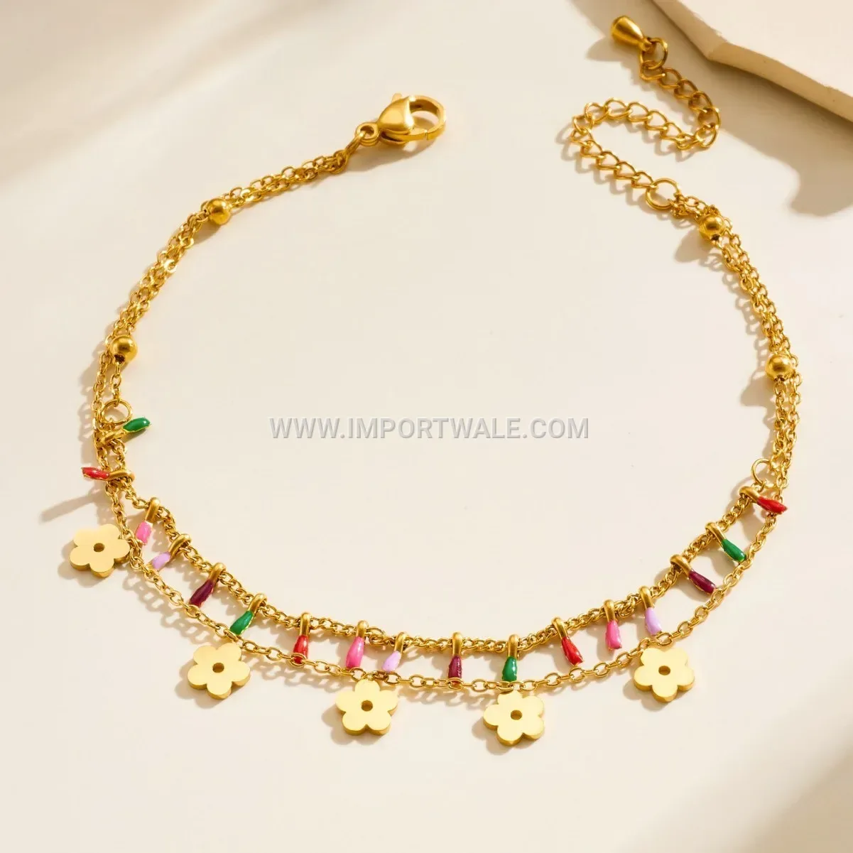 Floral Charm Stainless Steel Tassel Chain Premium Anklet