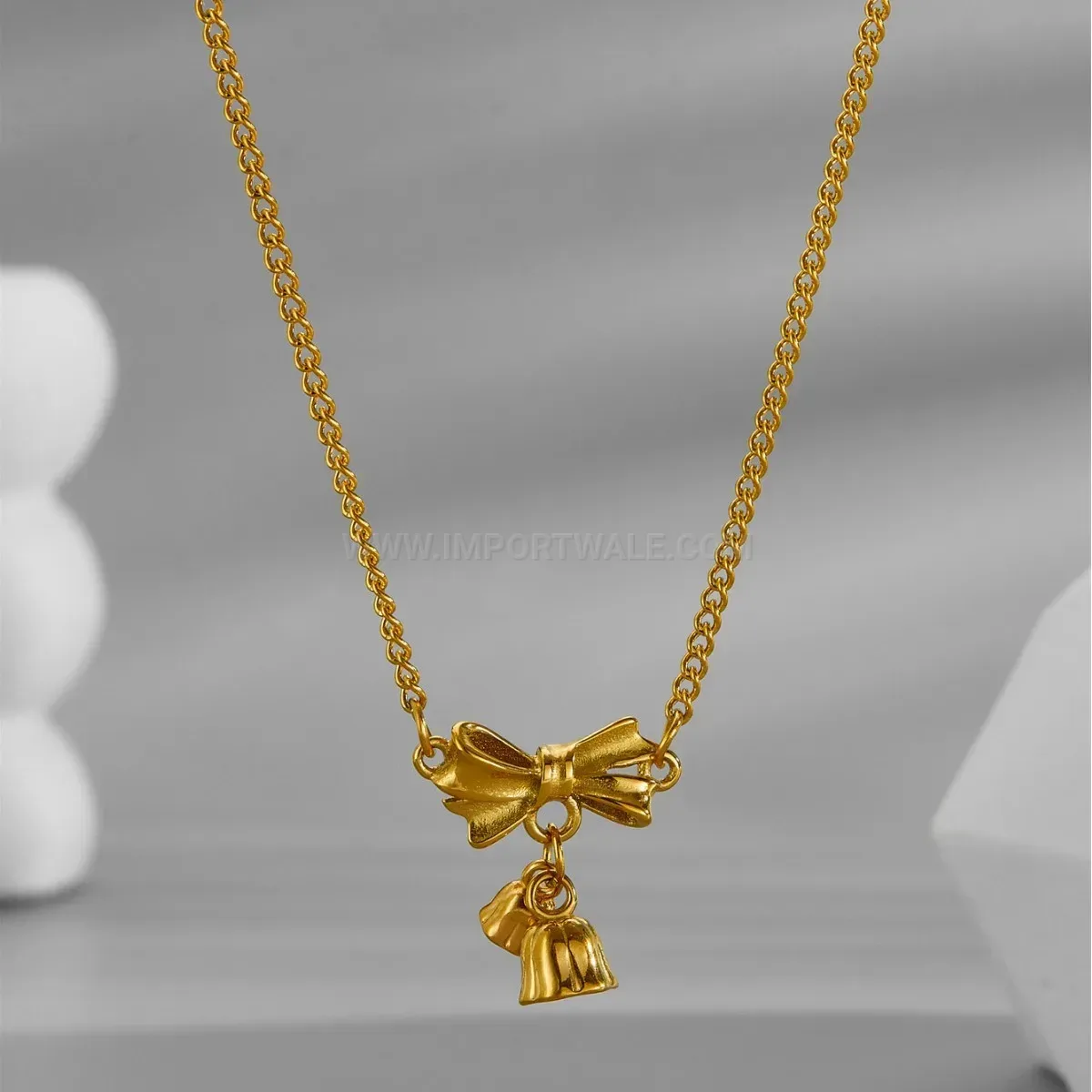 Chic Gold Titanium Steel Bow Lily of the Valley Pendant Necklace