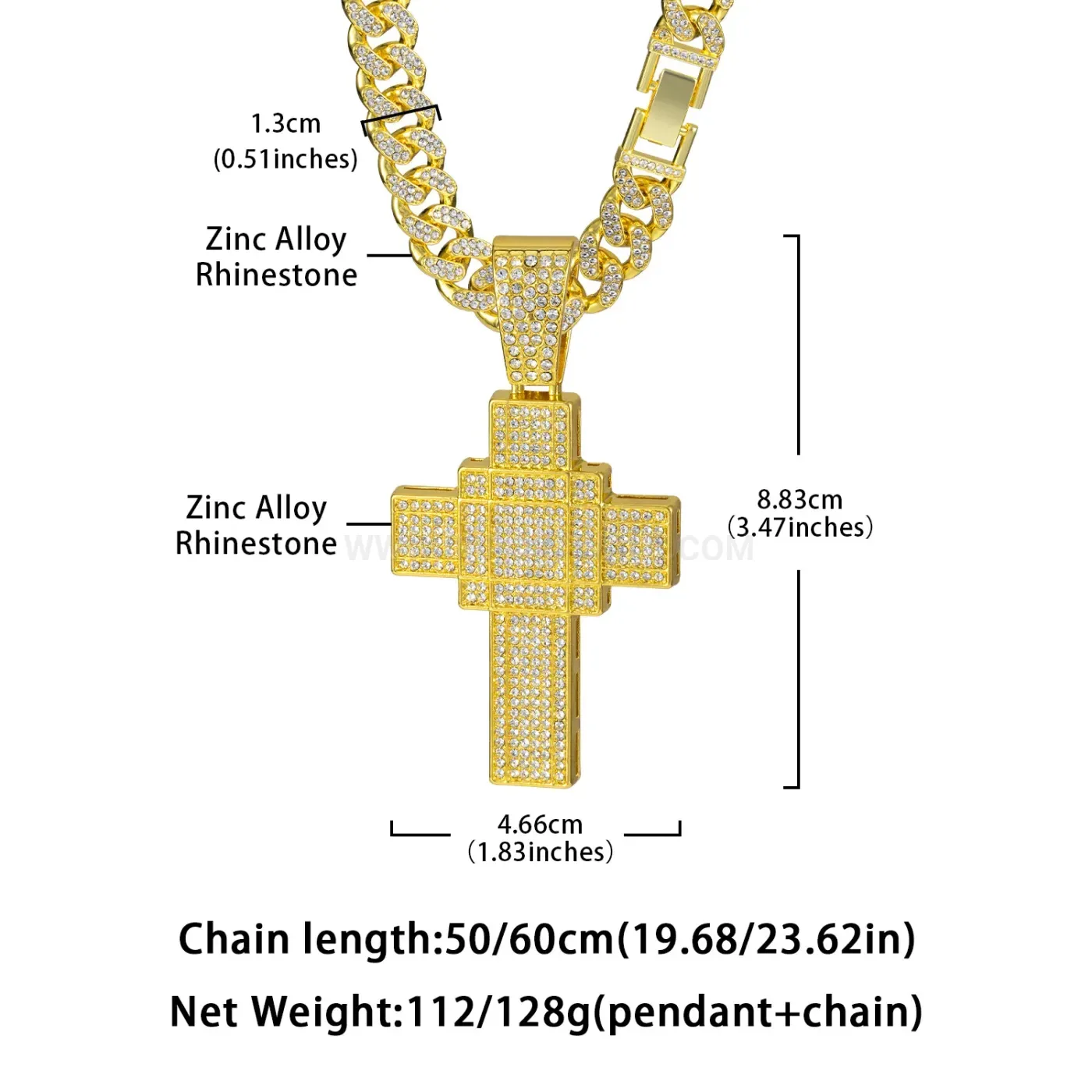 Bold Crystal Encrusted Cross Pendant Heavy Cuban Chain Necklace