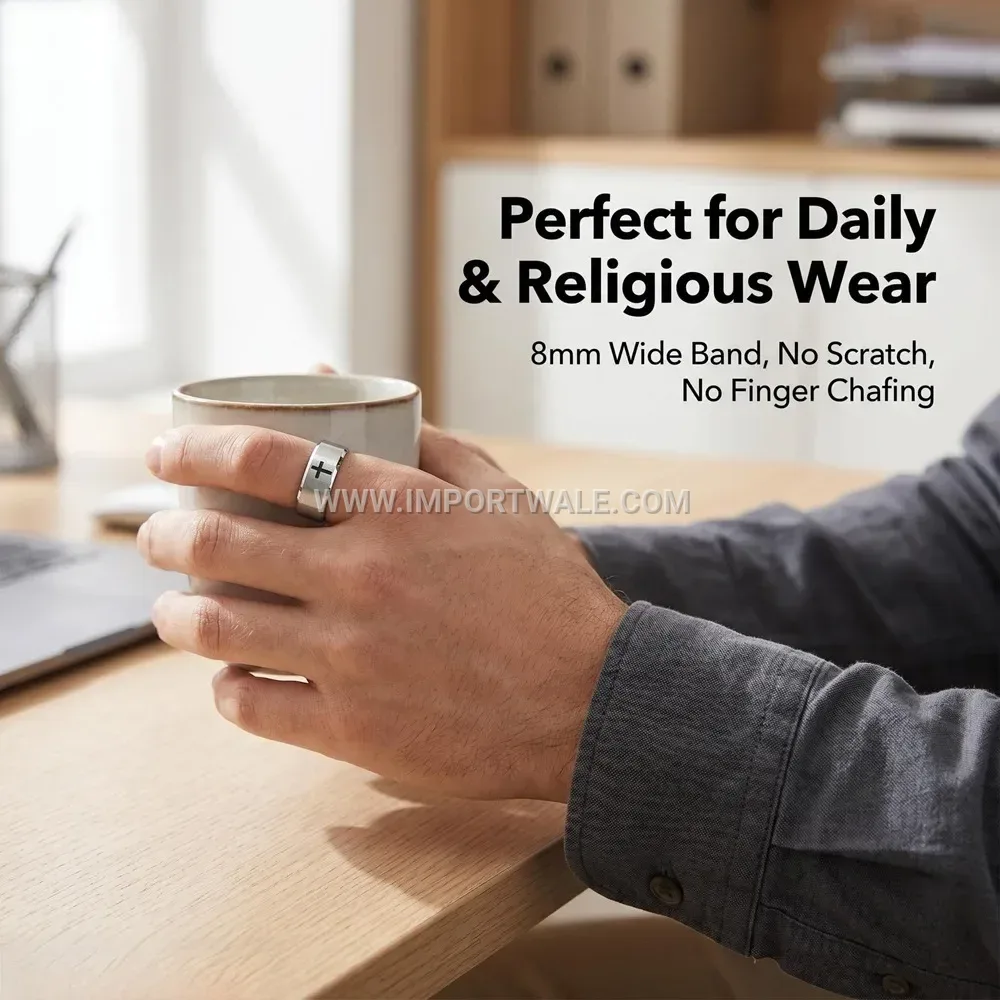 Stainless Steel Christian Cross Beveled Band Ring