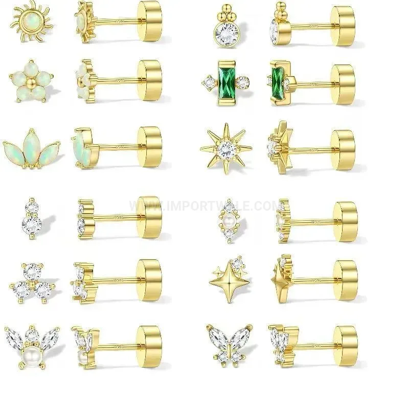 Designer Opal Inlaid 316L Stainless Steel Ear Cartilage Piercing Stud Set