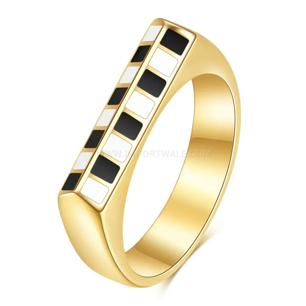 Beveled Edge Checkerboard Stainless Steel Statement Ring