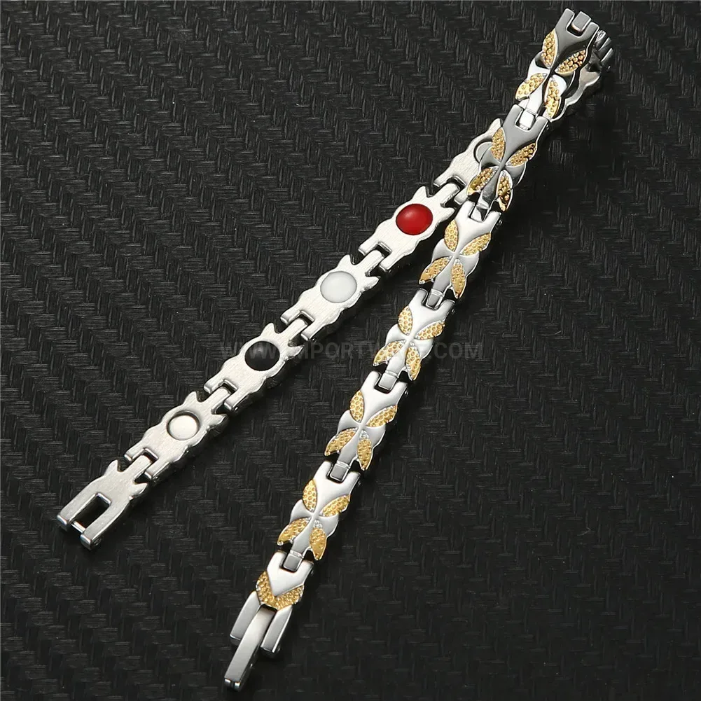 Elegant Delicate Four-Leaf Flower Titanium Bio Magnetic Bracelet