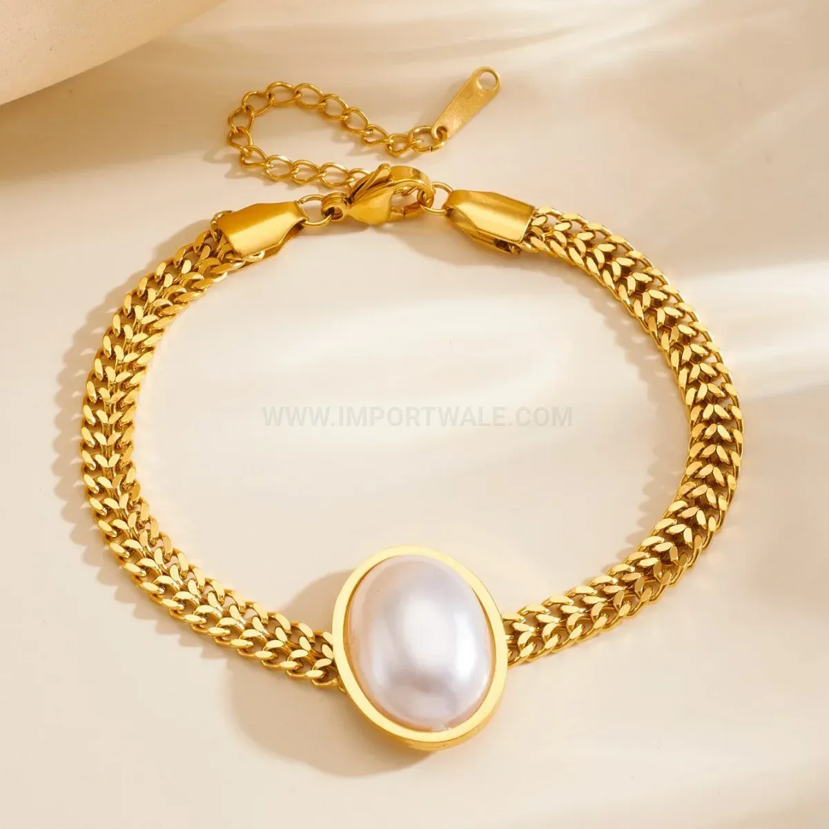 Designer Chunky Stainless Steel Oval Pearl Jewelry Set