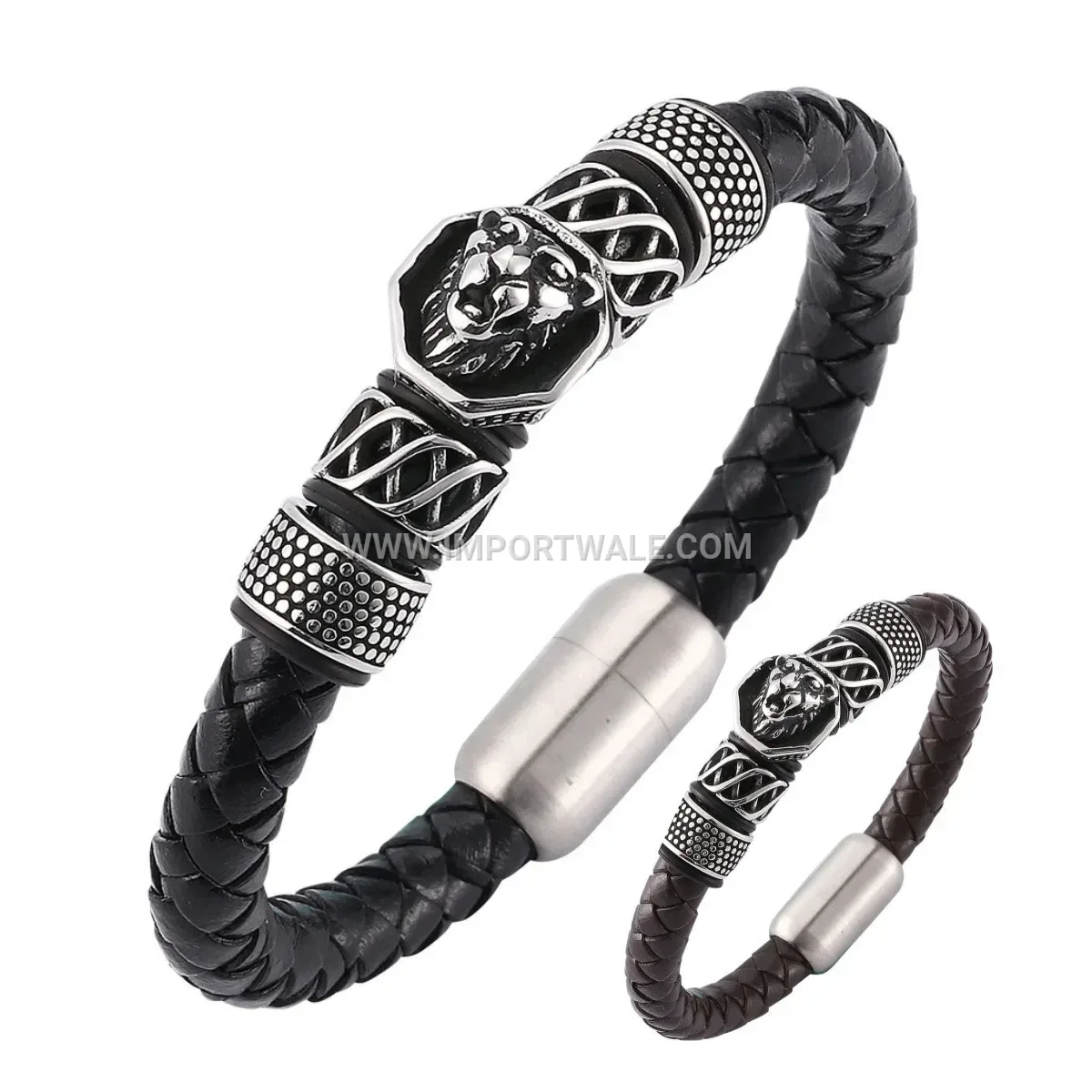 Woven Stainless Steel Bangle Bracelet Set With Crown Motif