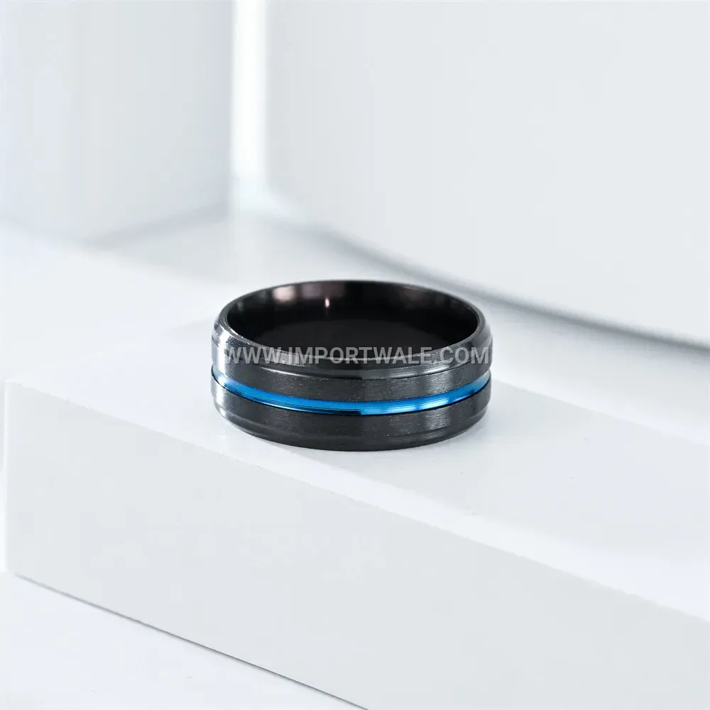 Two-Tone Black and Blue Stainless Steel Band Ring