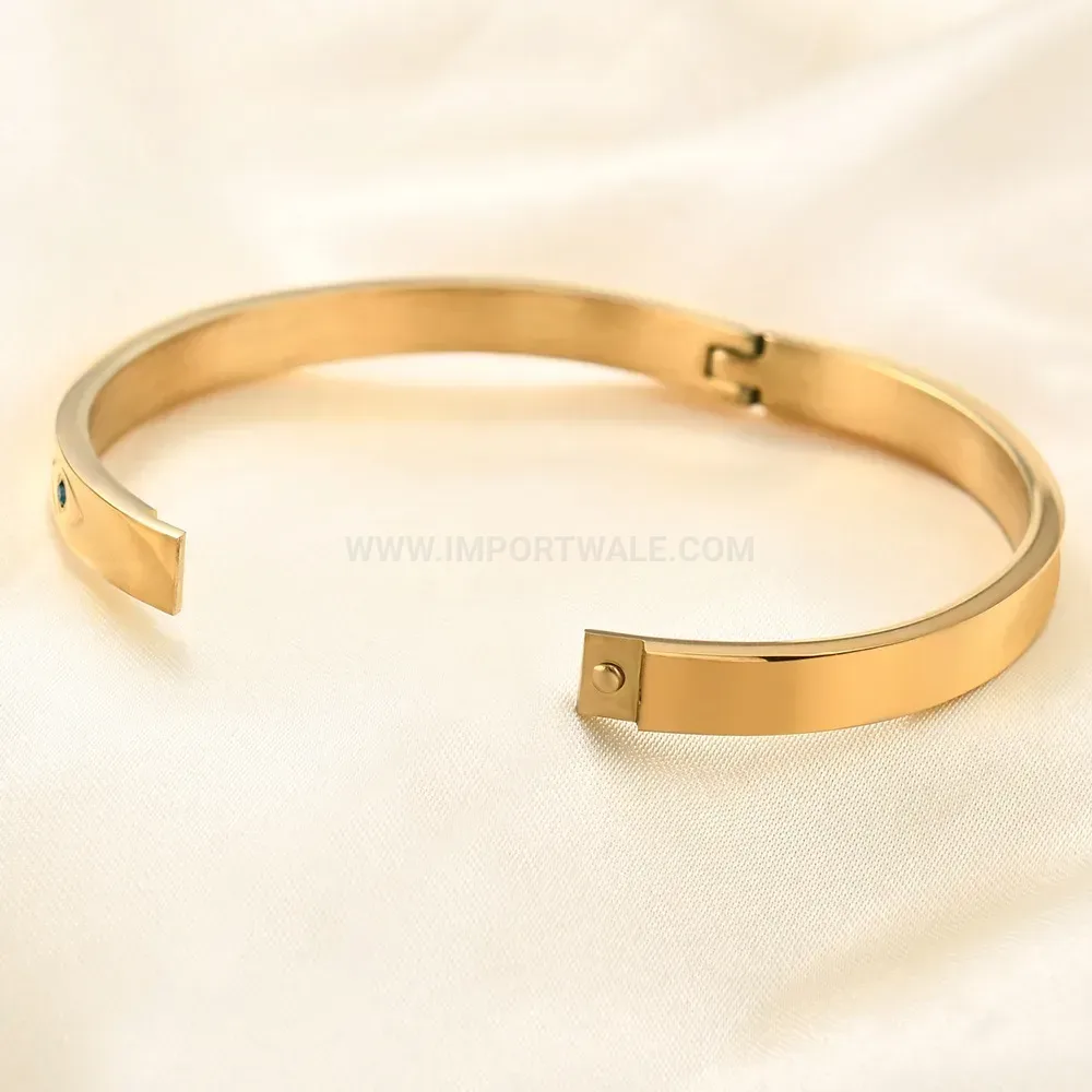 Modern Stainless Steel Evil Eye Cubic Zirconia Bangle Bracelet