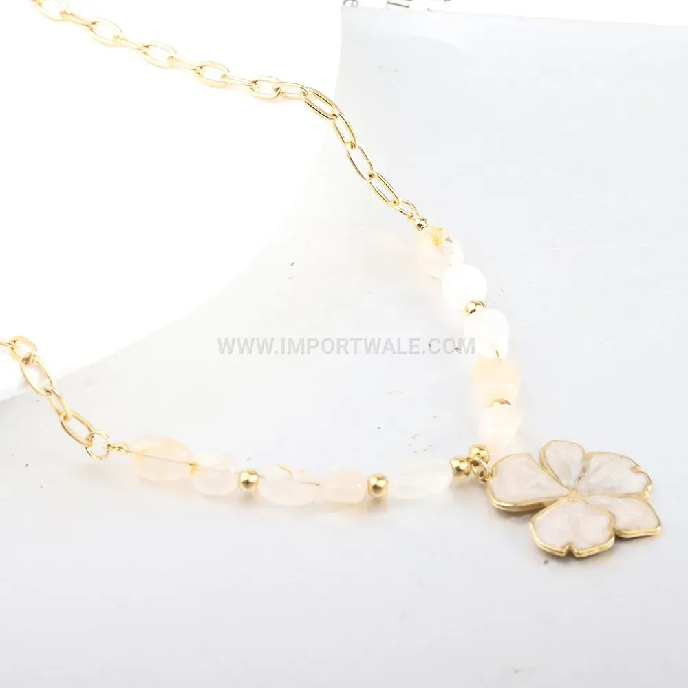 Stainless Steel Beaded Heart Pendant Necklace with Gemstones and Pearls
