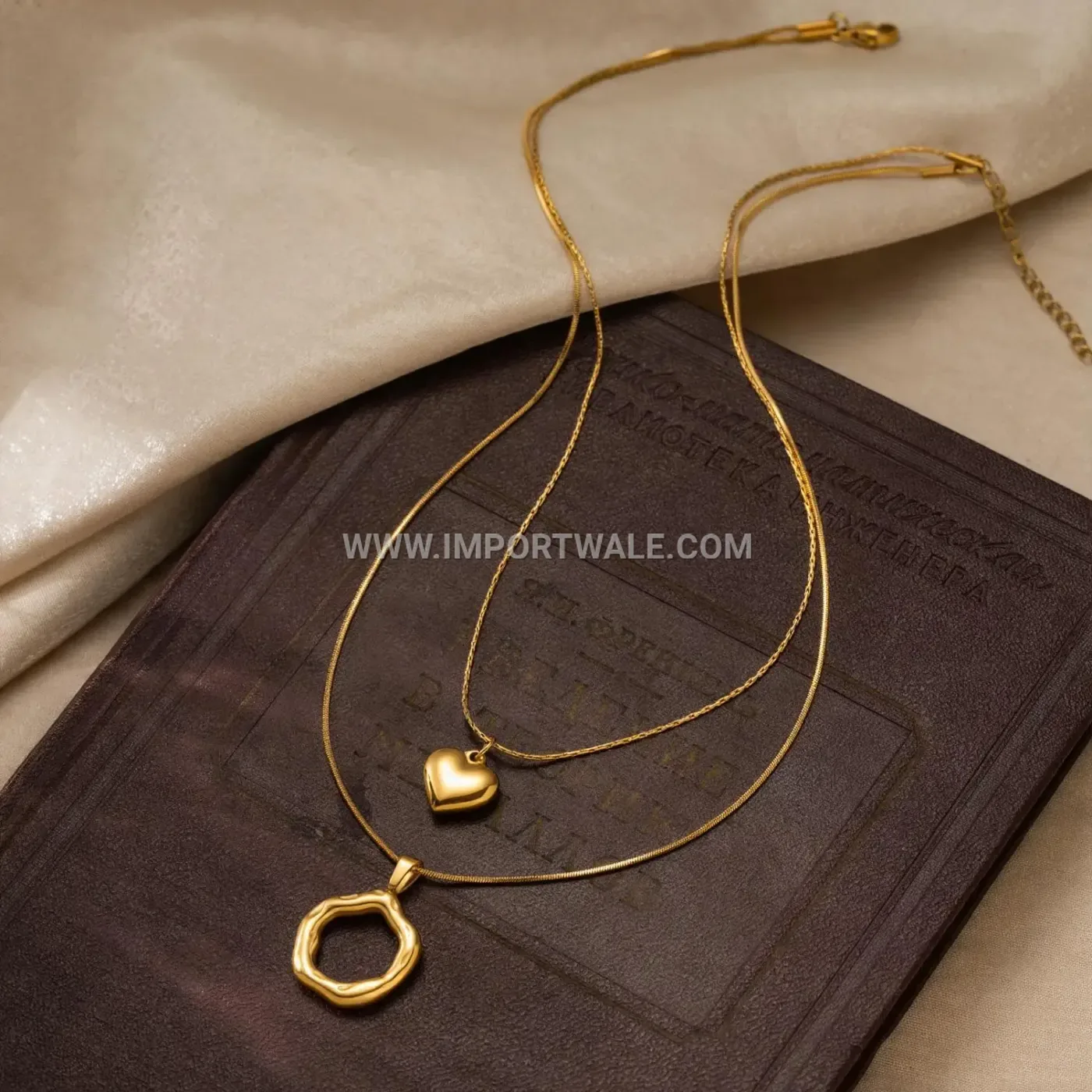 Double Strand Stainless Steel Heart Pendant Layered Necklace