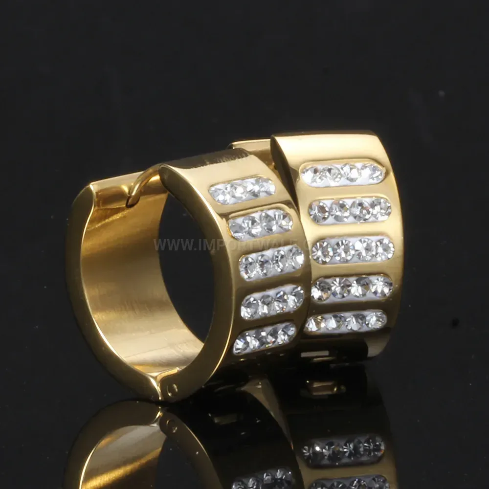 Chic Gold Plated Crystal Embedded Stainless Steel Huggie Earrings