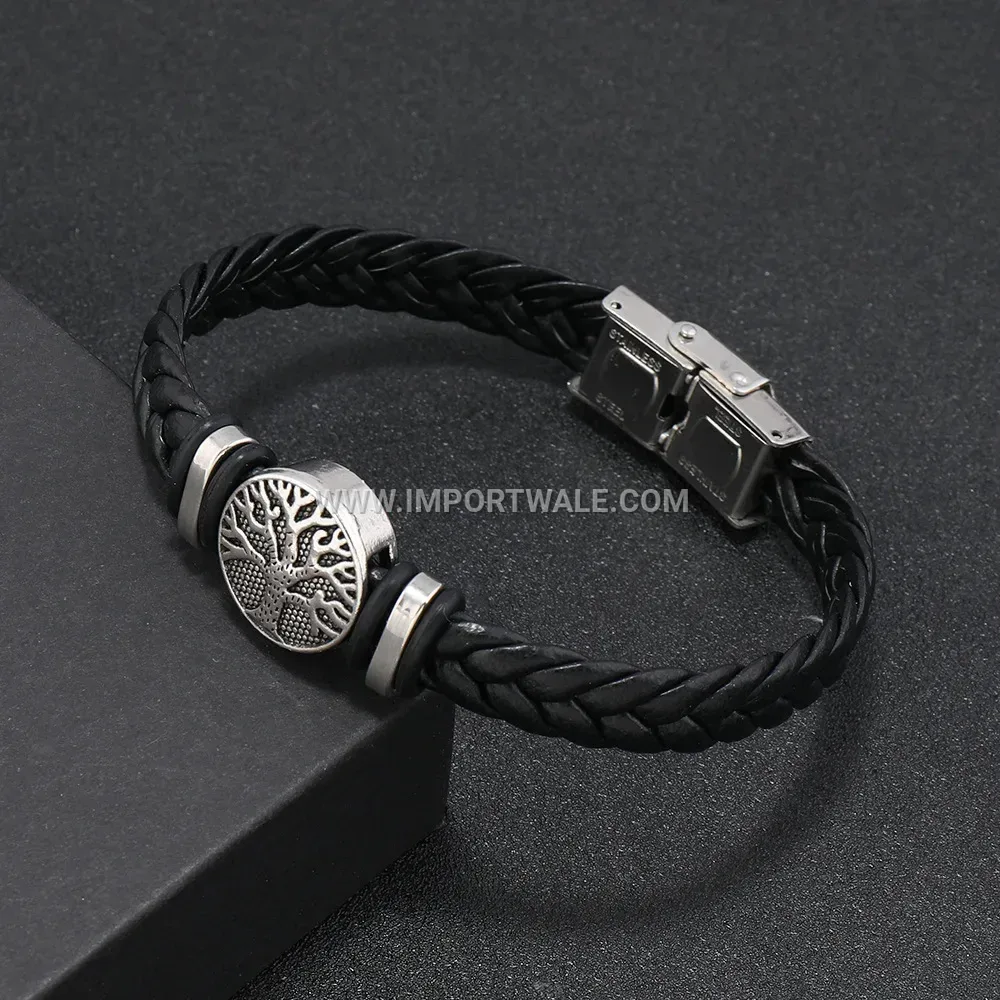 Tree of Life Braided Leather Men's Magnetic Bracelet