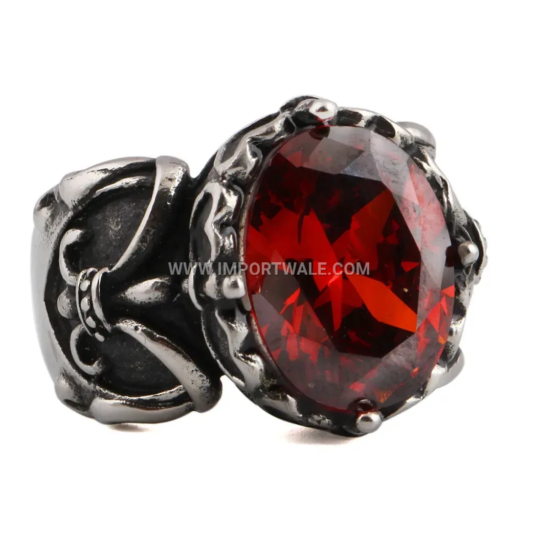 Gothic Rhinestone Wave Stainless Steel Band Ring