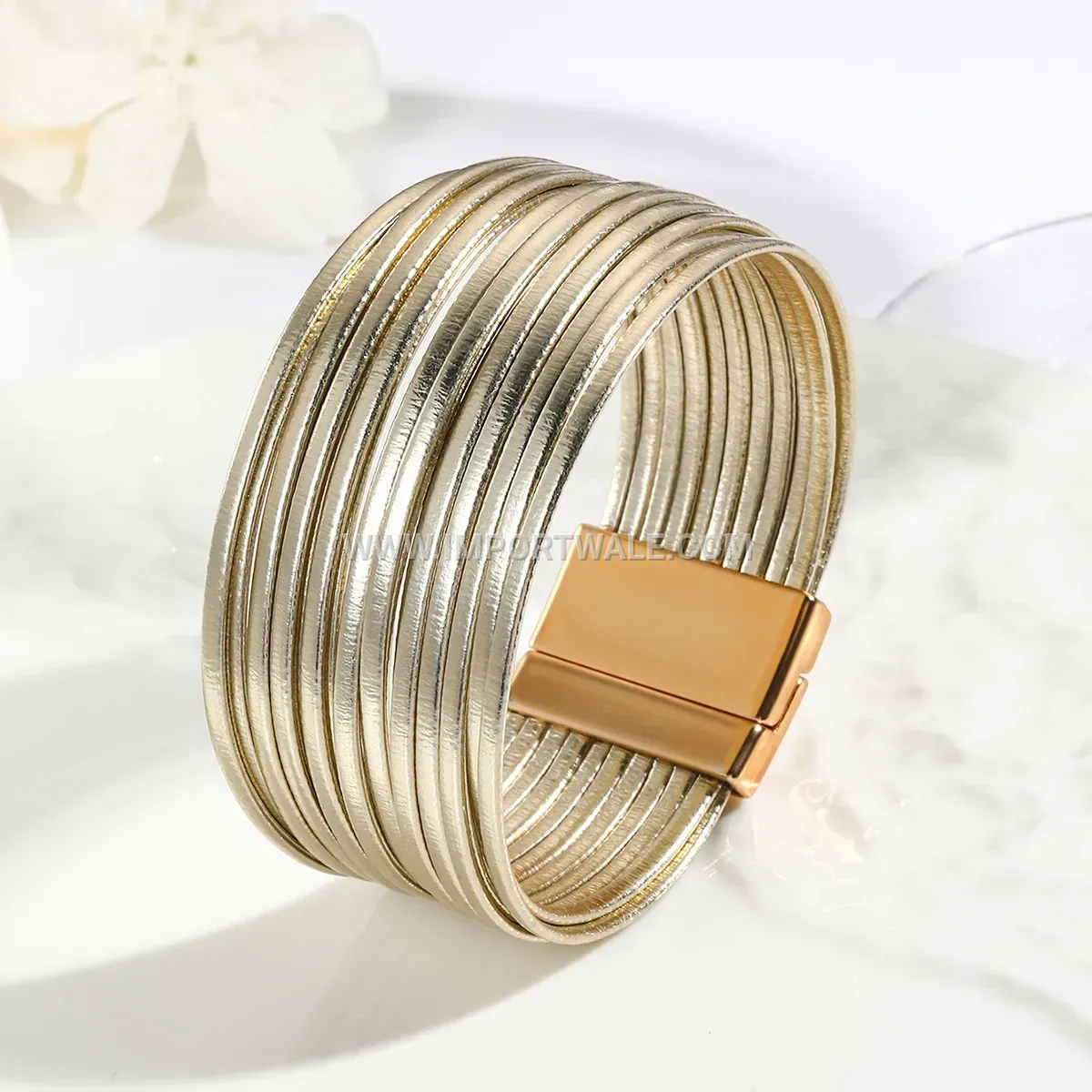 Multi-Strand Faux Leather Cord Bracelet with Magnetic Clasp