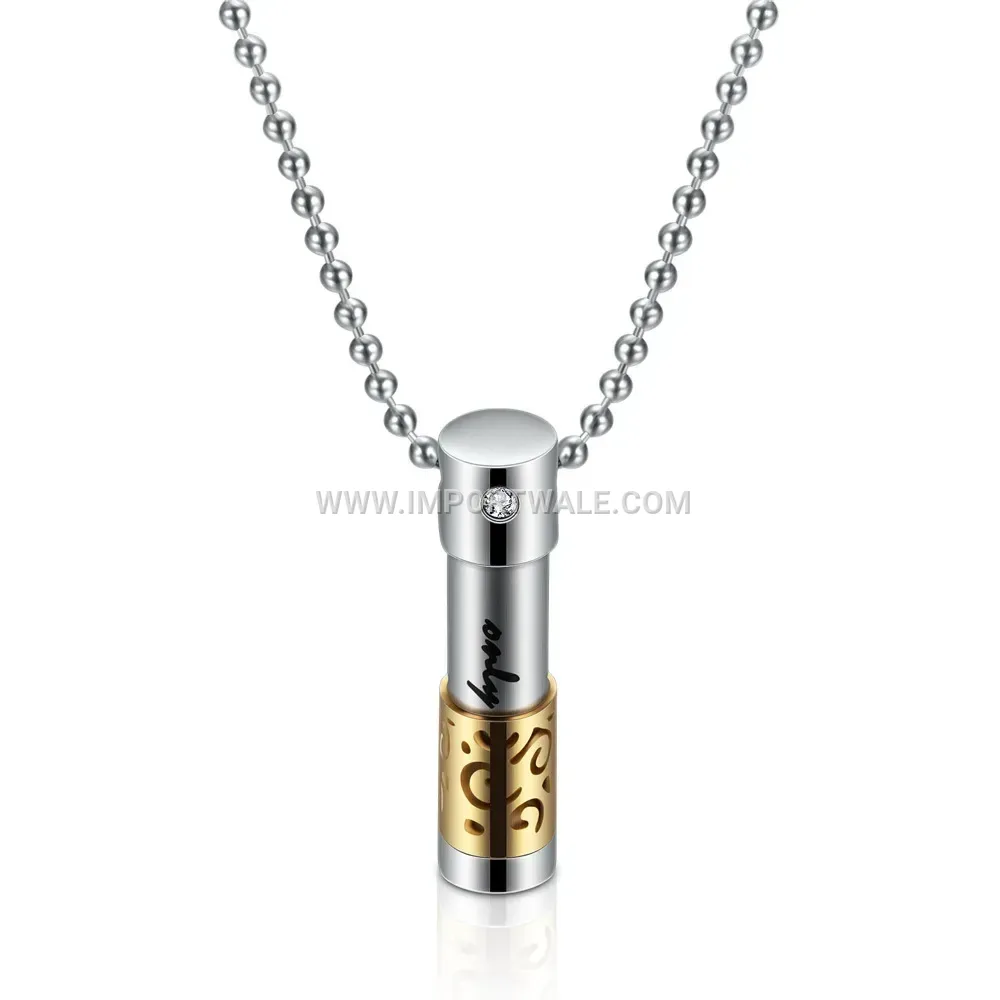 Openable Stainless Steel Cylindrical Aromatherapy Essential Oil Bottle Pendant Necklace