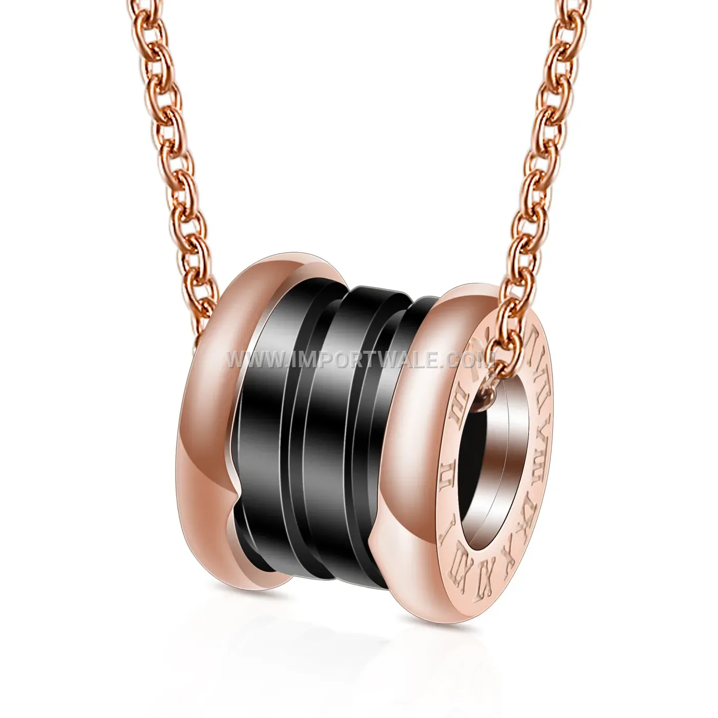 Roman Numeral Cutout Ceramic Stainless Steel Pendant Necklace