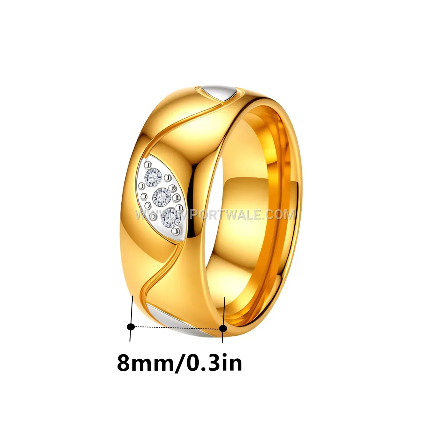 Wave Pattern Stainless Steel Rhinestone Band Ring
