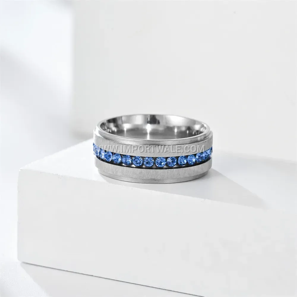 Stainless Steel Blue Cubic Zirconia Pave Band Ring