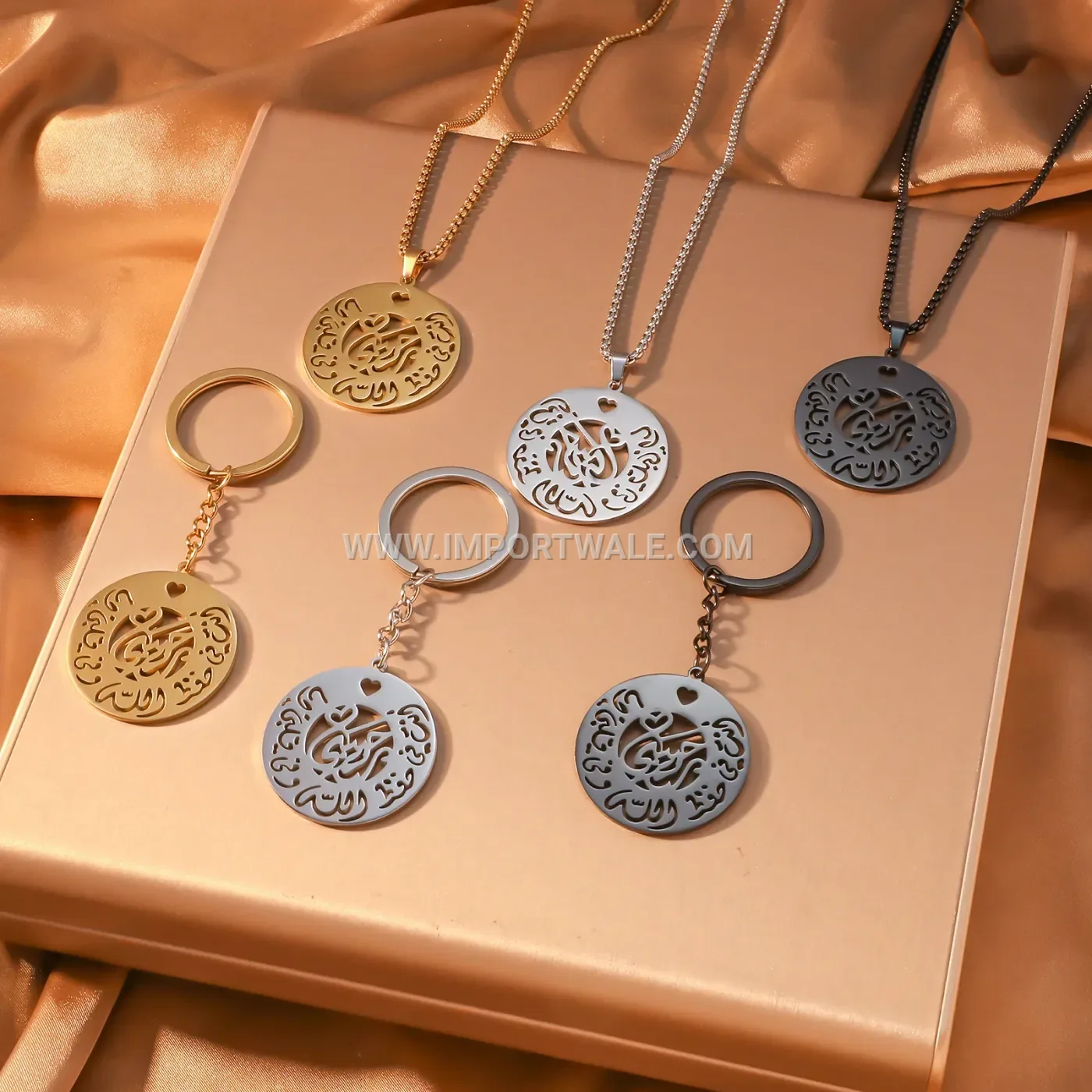 Stainless Steel Arabic Calligraphy Heart Cutout Pendant Necklace