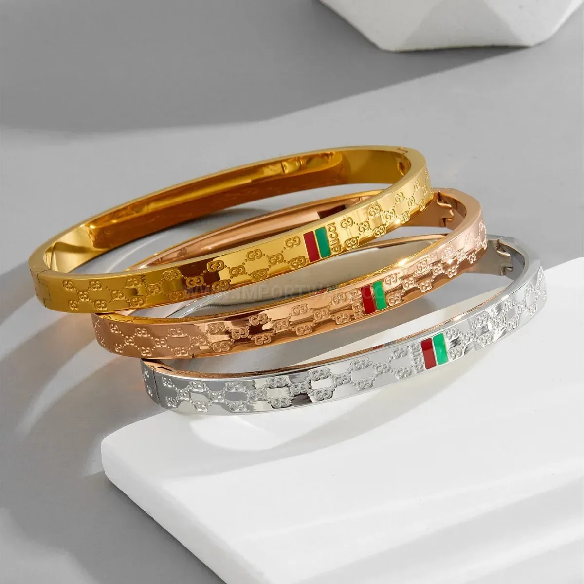 Chic Vintage Engraved Titanium Steel Double G Bangle Bracelet