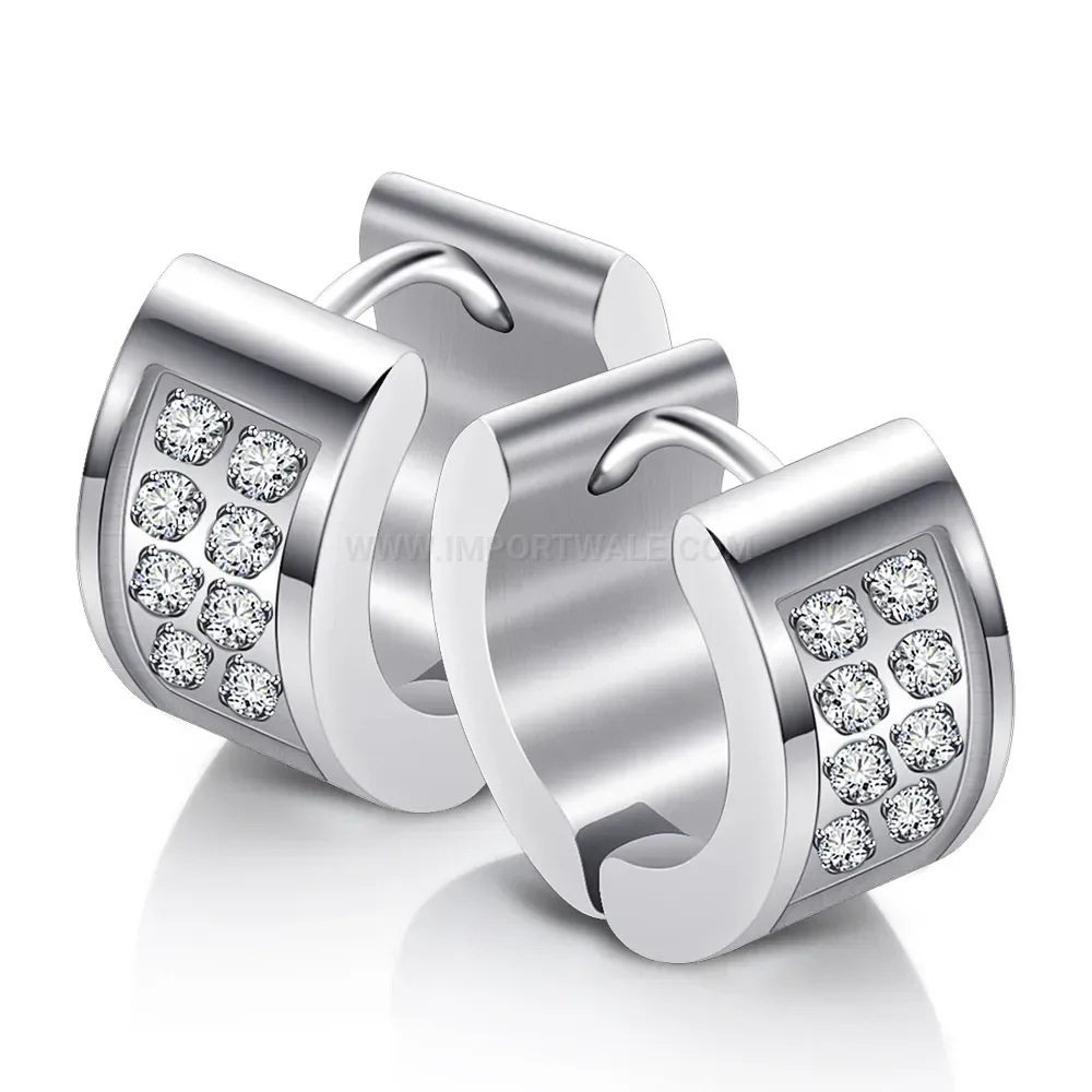 Stylish Curved Double Row Zirconia Stainless Steel Earrings