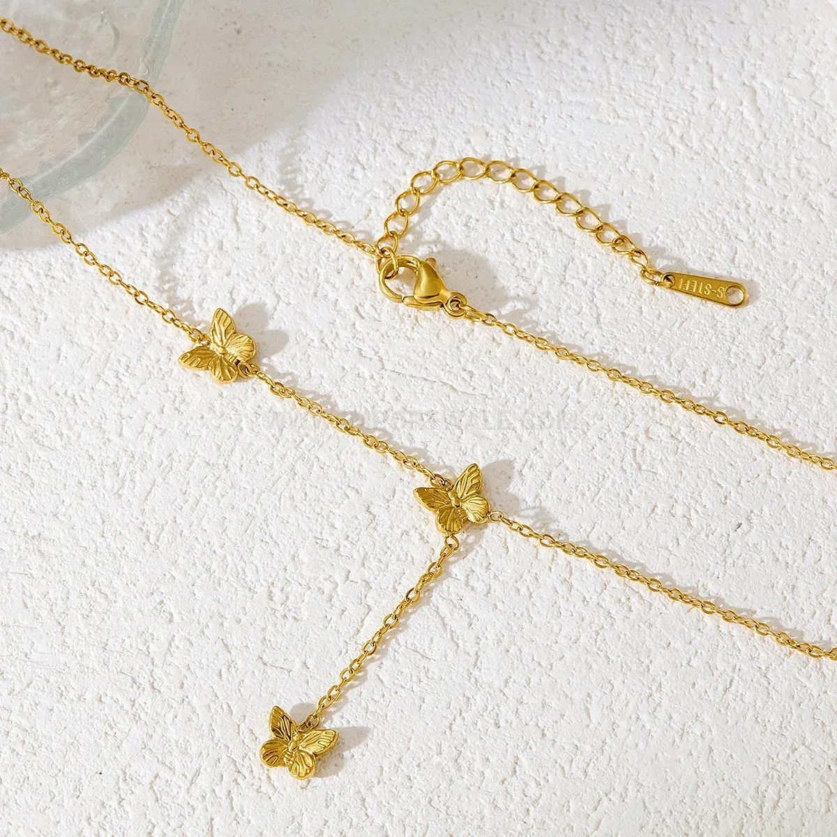 Gold Plated Stainless Steel Butterfly Tassel Pendant Necklace