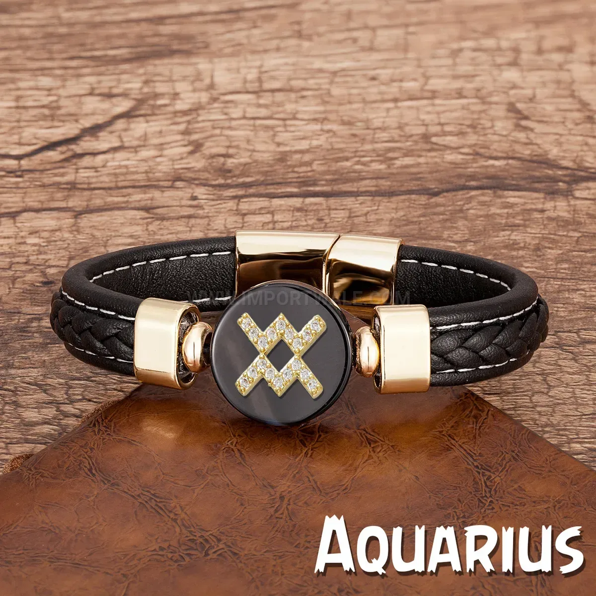 Zodiac Woven Leather Bracelet with Stainless Steel Clasp