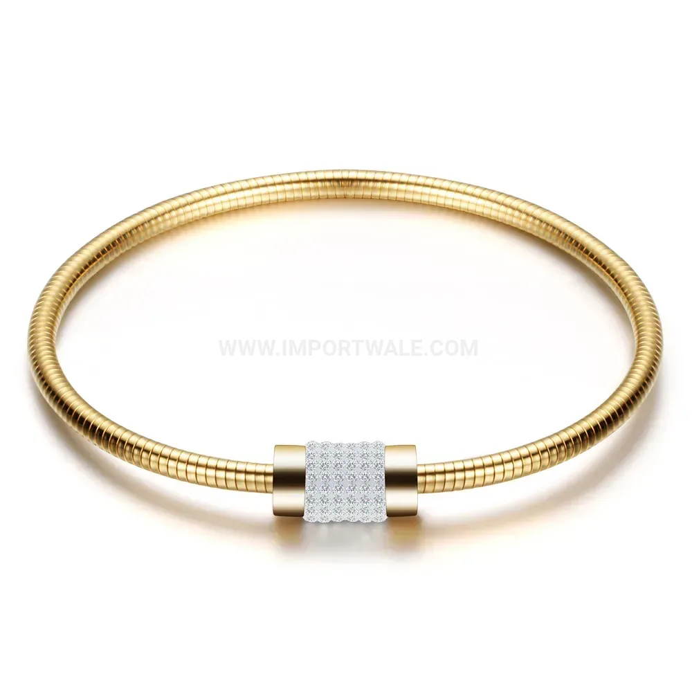 Stylish Refined Stainless Steel Snake Chain Bracelet with Crystal Accents