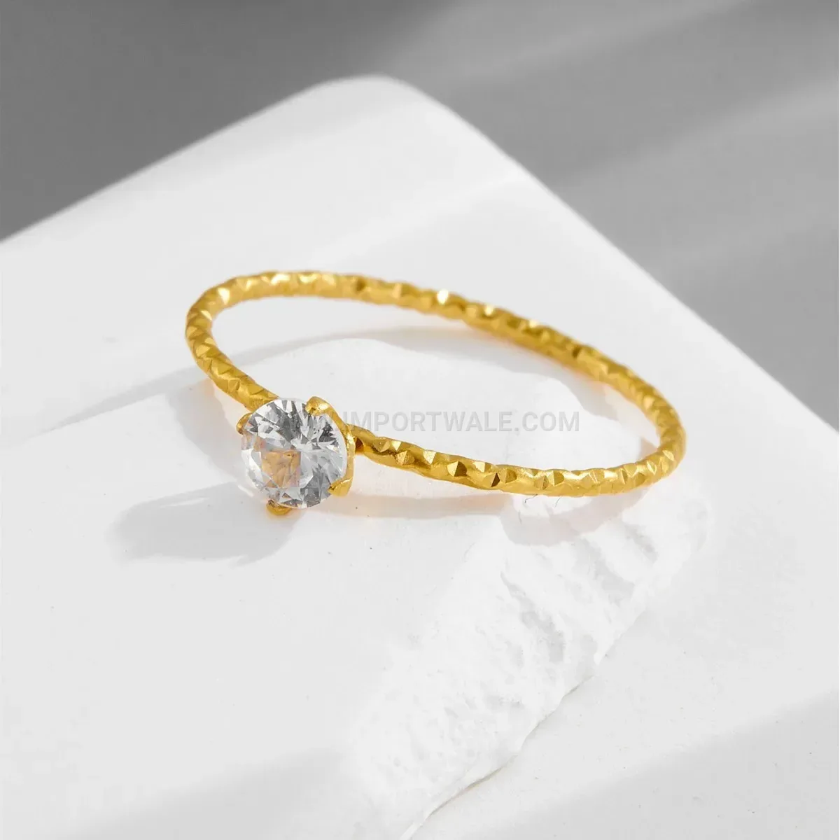 Minimalist 18K Gold Plated Solitaire Rhinestone Band Ring