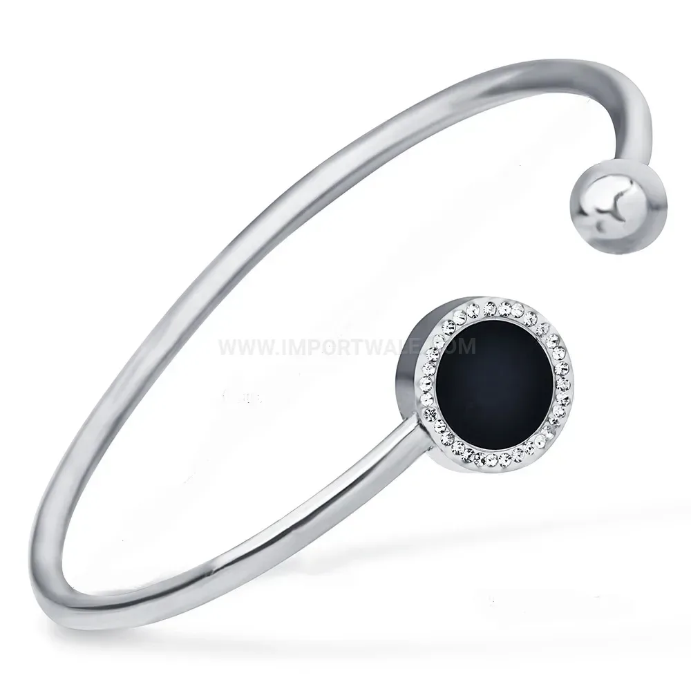 Fashion Dainty Rhinestone Stainless Steel Open Cuff Bracelet