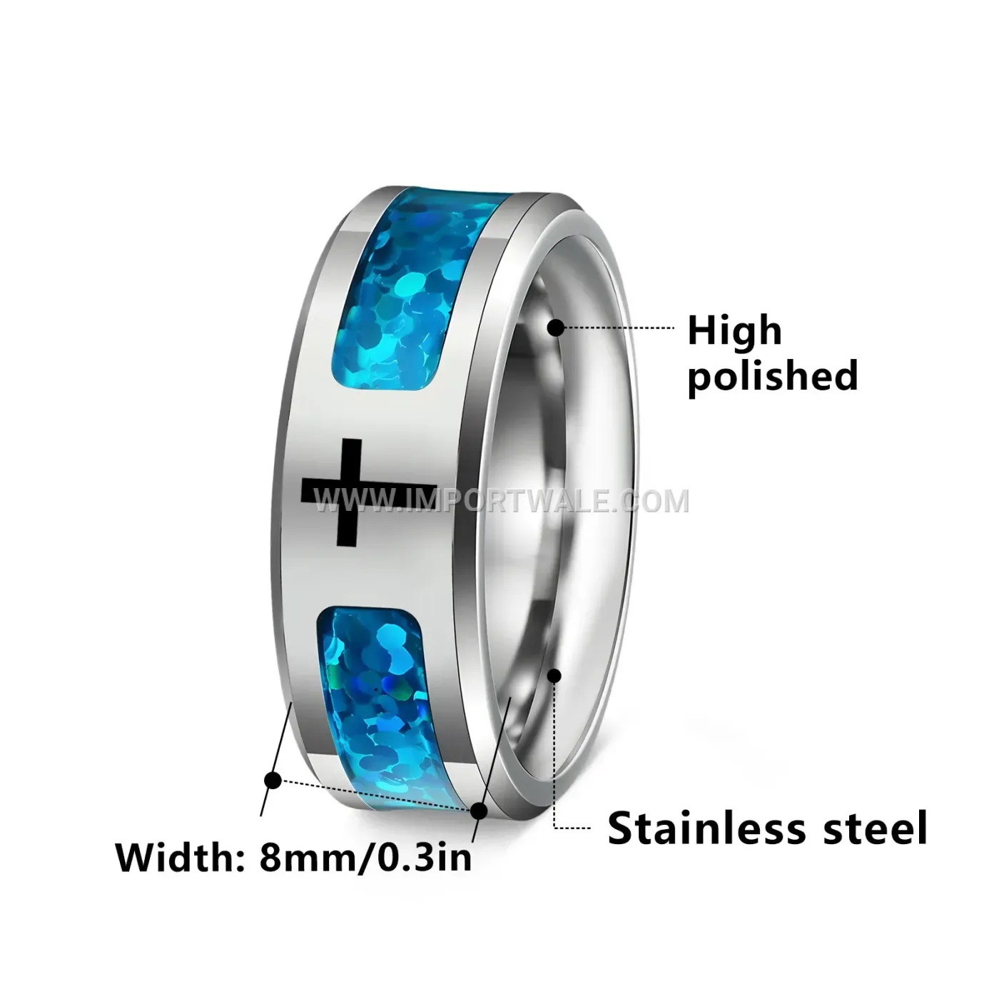 Faux Opal Inlaid Stainless Steel Band Ring
