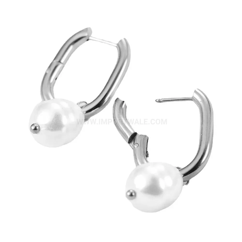 Trendy Faux Pearl U-Shaped Stainless Steel Huggie Earrings