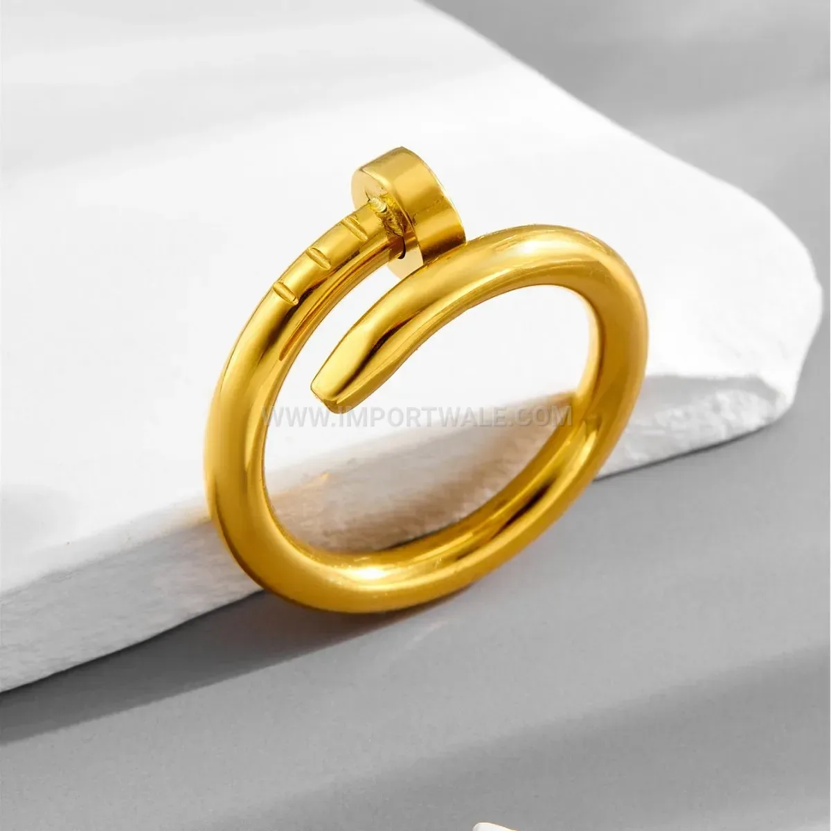 Double Layer Rose Gold Plated Titanium Steel Nail Ring with Rhinestones