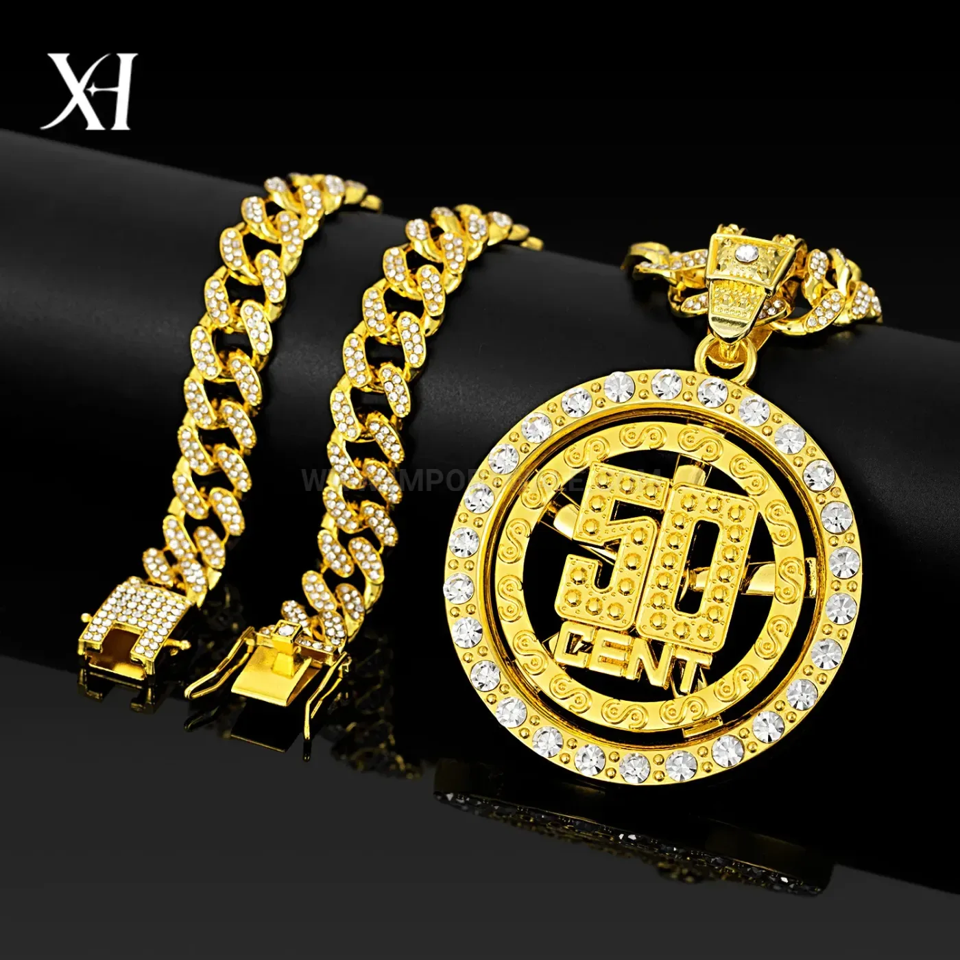 Designer Large Spinning Metal Bearing Letter Pendant Cuban Chain Necklace