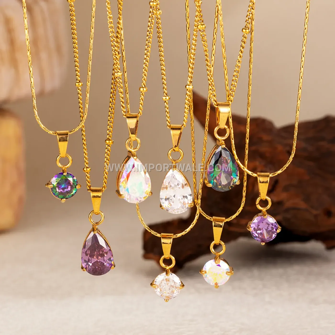 Minimalist 18K Gold Plated Stainless Steel Zircon Crystal Pendant Necklace