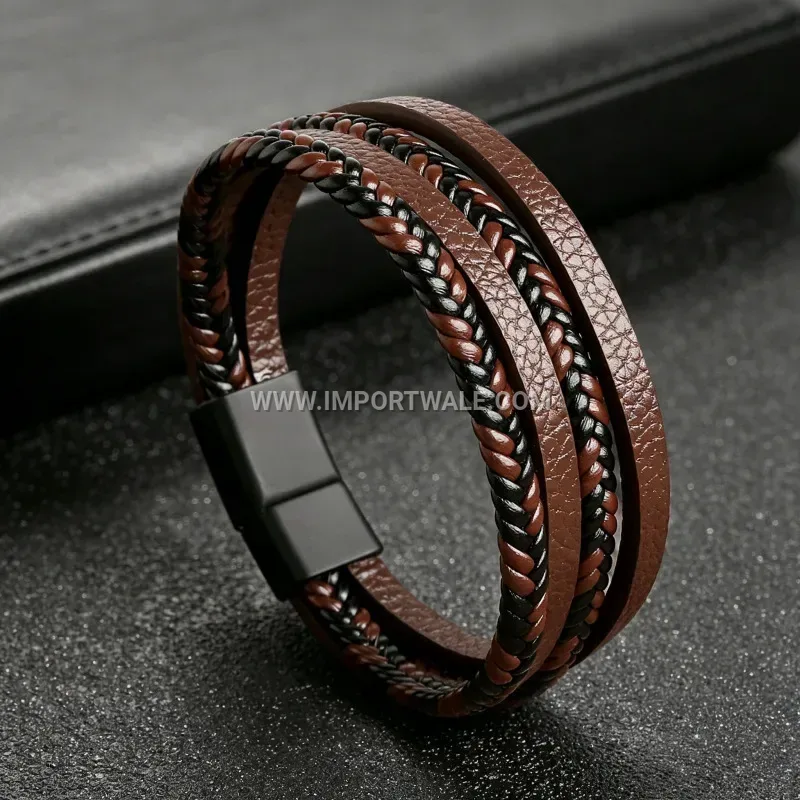 Men Braided Multi Layer Leather Bracelet Clasp Bangle Wristband