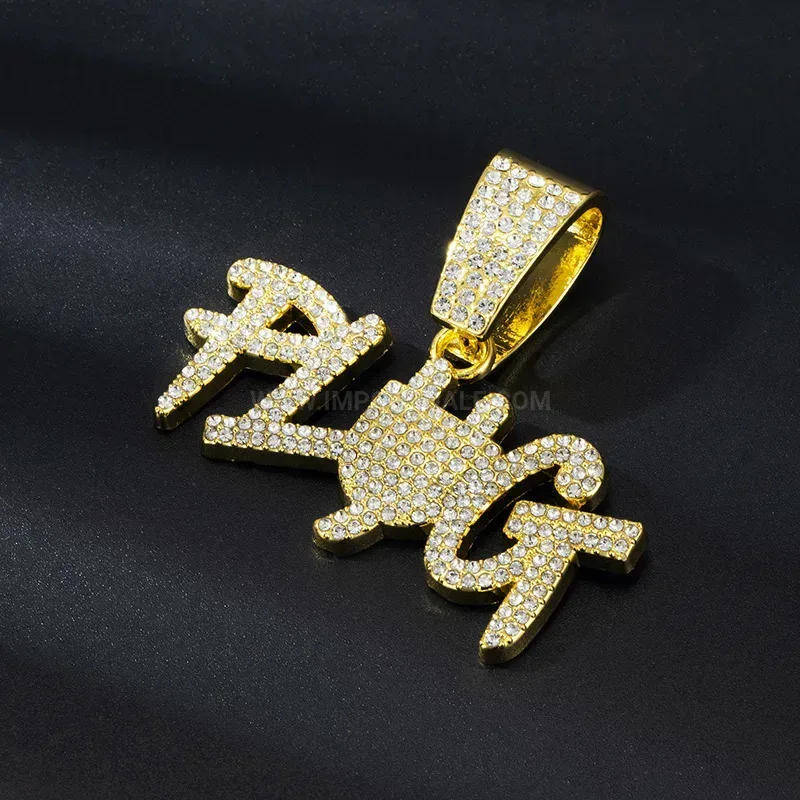 Stylish Iced Out Letter PLYG Pendant Alloy Cuban Chain