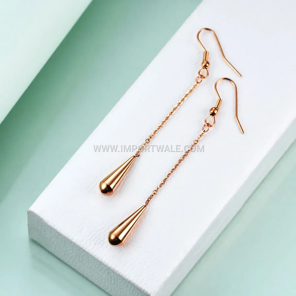 Geometric Stainless Steel Long Teardrop Dangle Earrings with Bead Accent