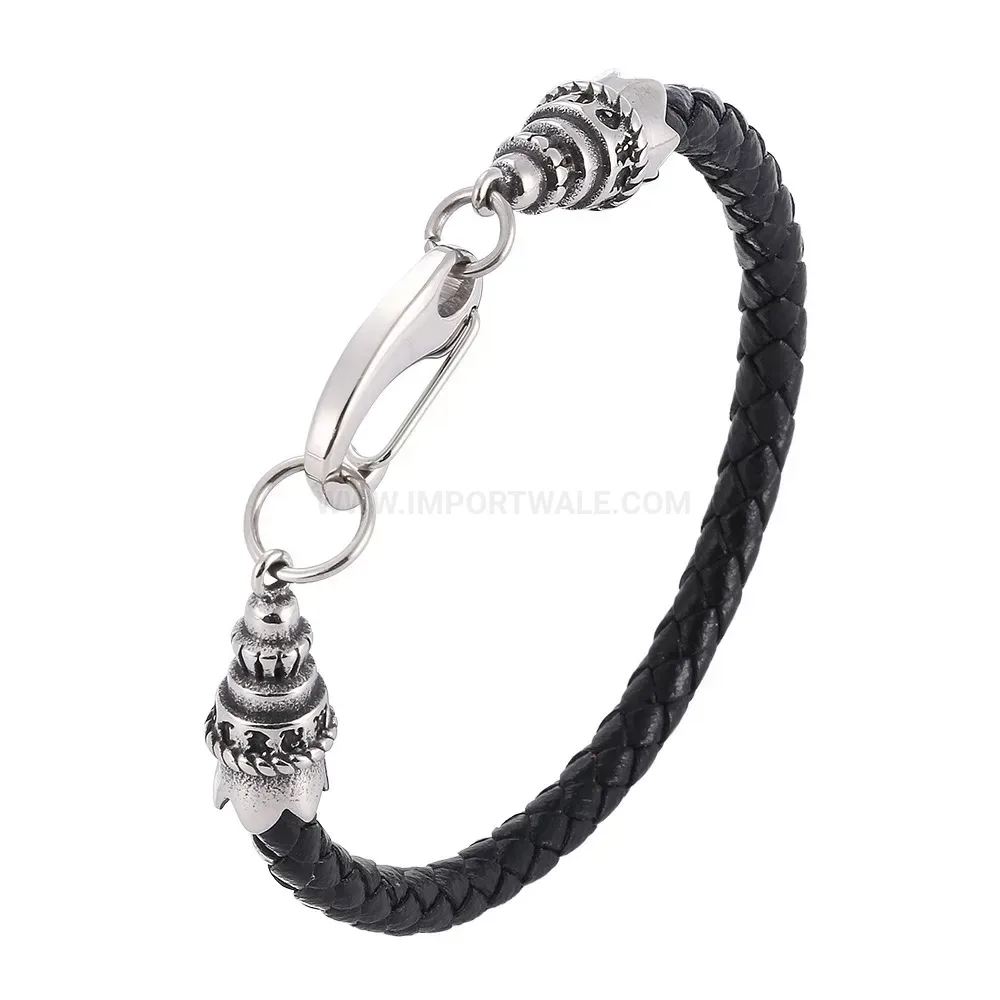 Punk Style Stainless Steel Woven Leather Cord Bracelet