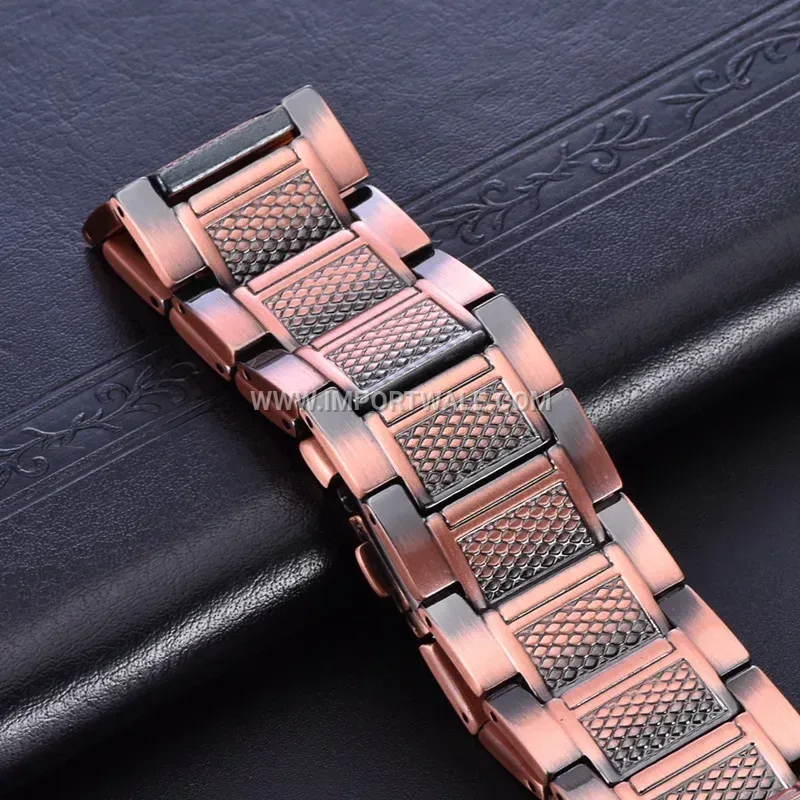 Men Double Row Grid Pattern Copper Magnetic Bracelet