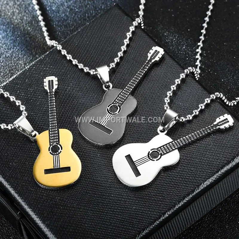 Titanium Steel Music Guitar Pendant Necklace