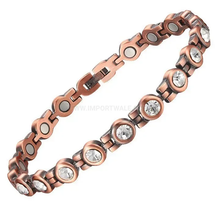 Chic Vintage Red Copper Magnetic Therapy Bracelet with Geometric Polish