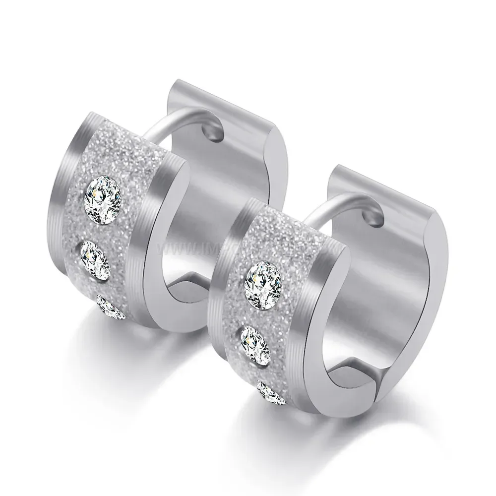 Elegant Frosted Cutout Circular Stainless Steel Huggie Earrings