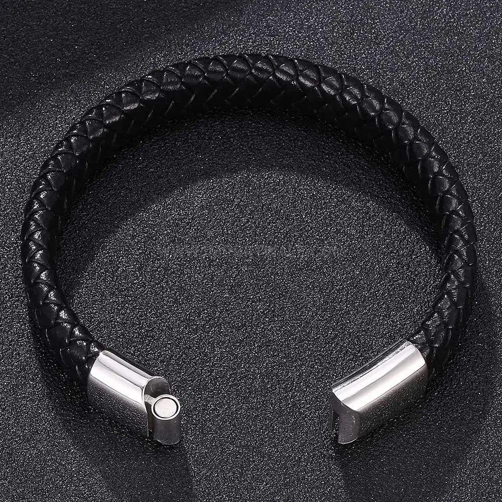 Braided Leather Stainless Steel Magnetic Clasp Bracelet