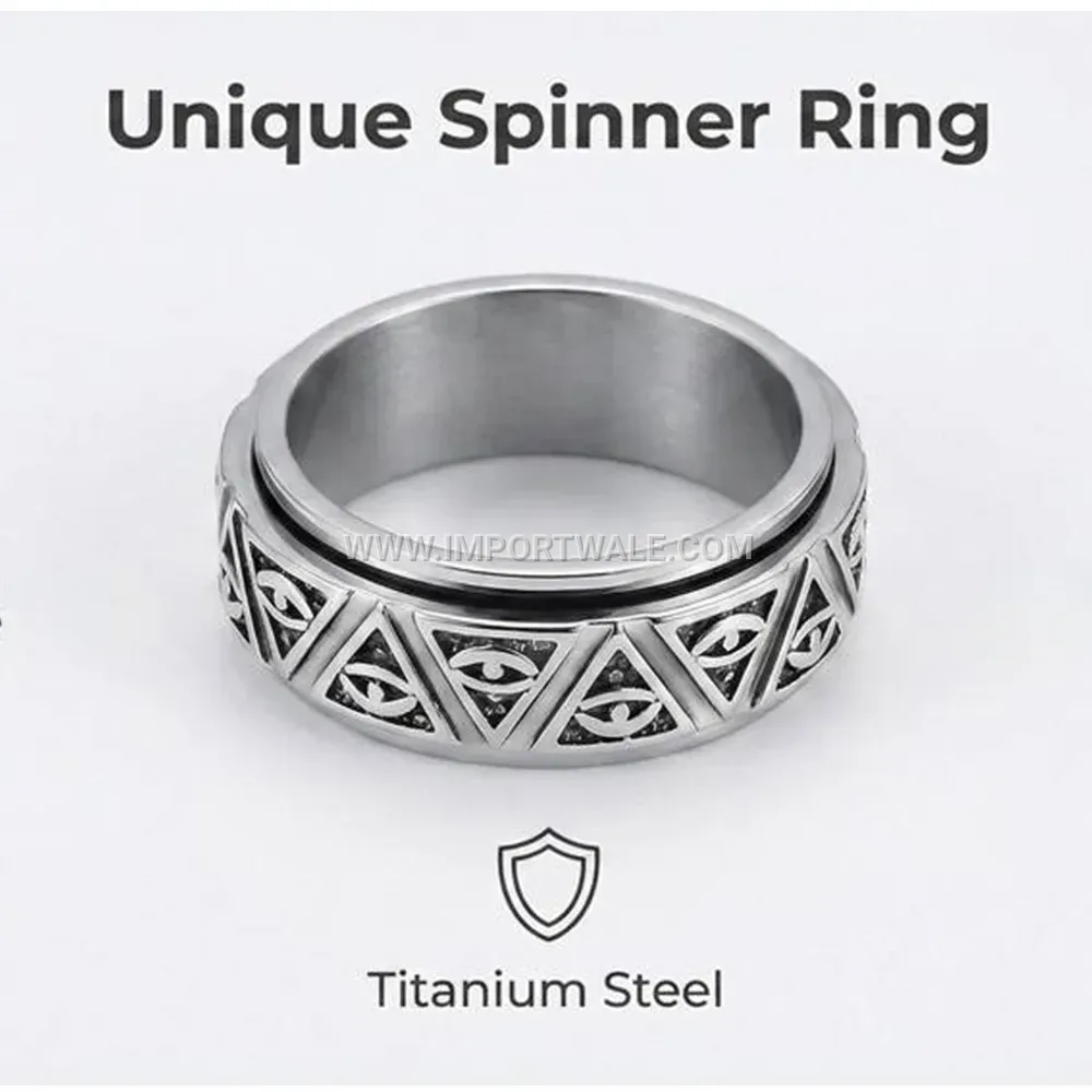 Rotatable Stainless Steel Eye of Horus Pyramid Ring